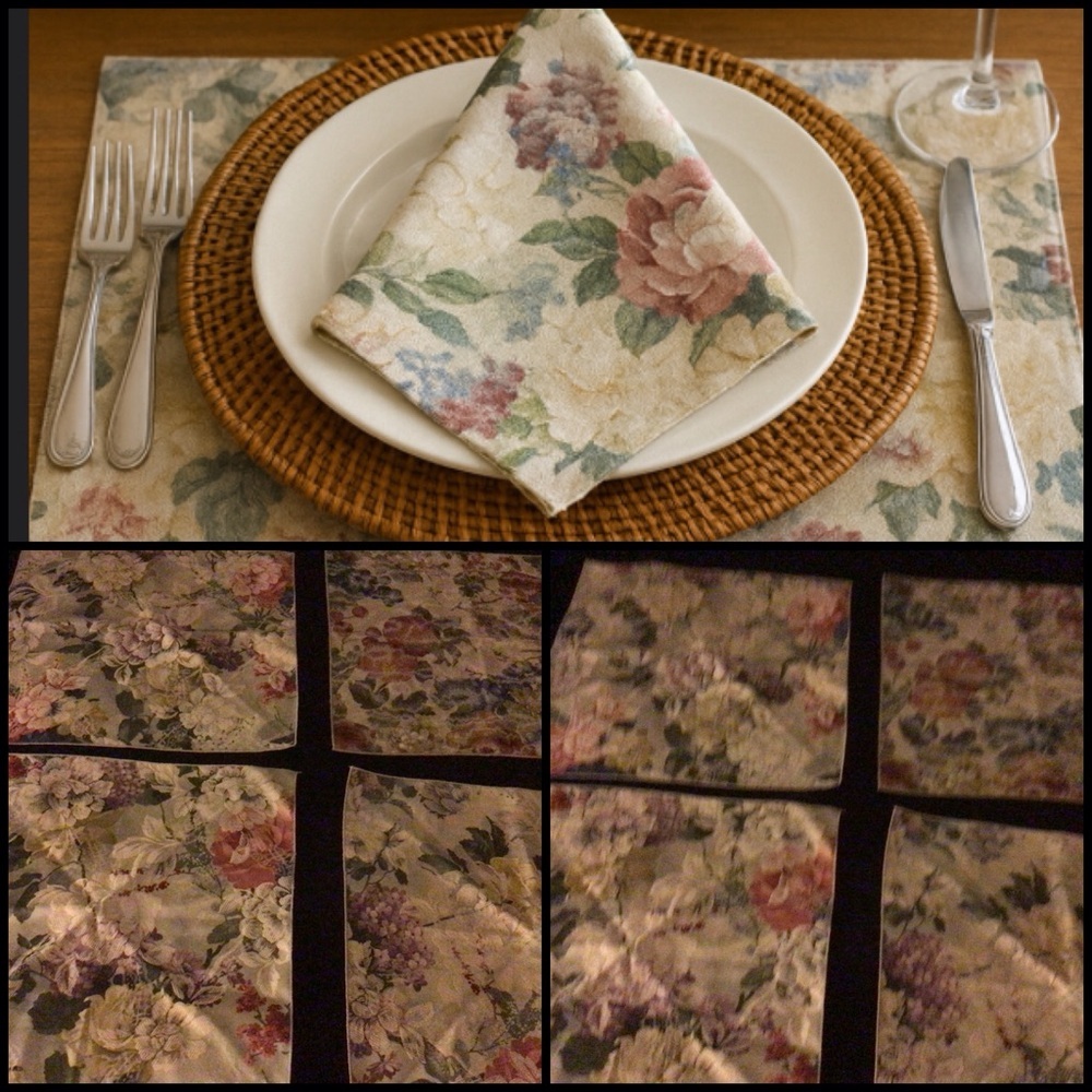 4 Vintage Floral Damask Napkin Placemats Dining Table French Country Linens 17”